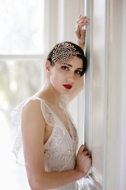 Vintage inspired wedding dresses c Heavenly Vintage Brides, bride in lace dress with vintage headpiece