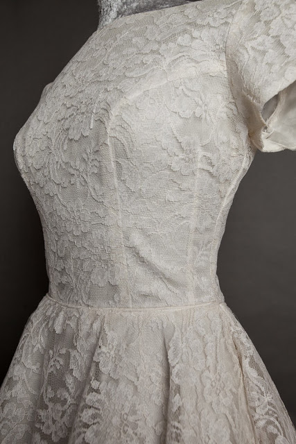 HVB original vintage 1950s lace wedding dresses - pretty knee-length lace dress, price £975