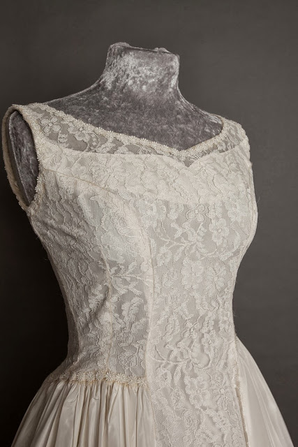 HVB 1950s wedding dresses - Full length Emma Domb 1950s lace and satin wedding dress, priced £995 