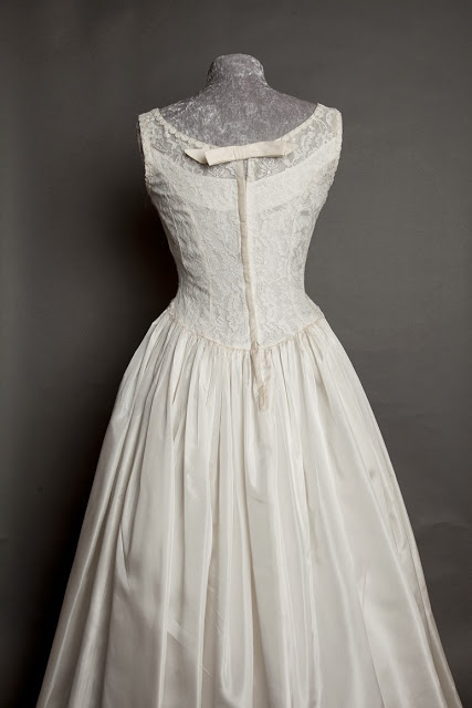 HVB 1950s wedding dresses - Full length Emma Domb 1950s lace and satin wedding dress, priced £995 