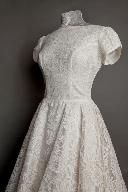 HVB original vintage 1950s lace wedding dresses - pretty knee-length lace dress, price £975