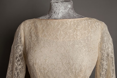 Detail of boat neck, A guide to vintage lace wedding dresses, c Heavenly Vintage Brides,