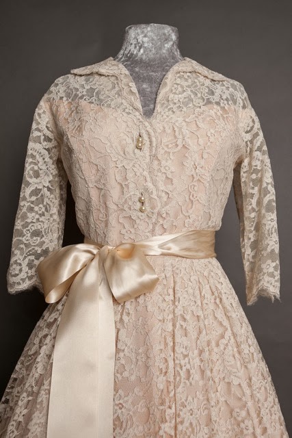 peach lace 50s dress