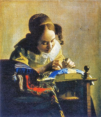 Vermeer's "The Lacemakers" painting, A guide to vintage lace wedding dresses, c Heavenly Vintage Brides